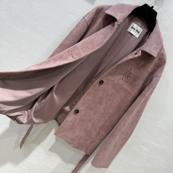 MIU MIU Suede Coat In Raspberry