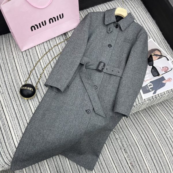 Women’s Grey Single-Breasted Chevron Coat