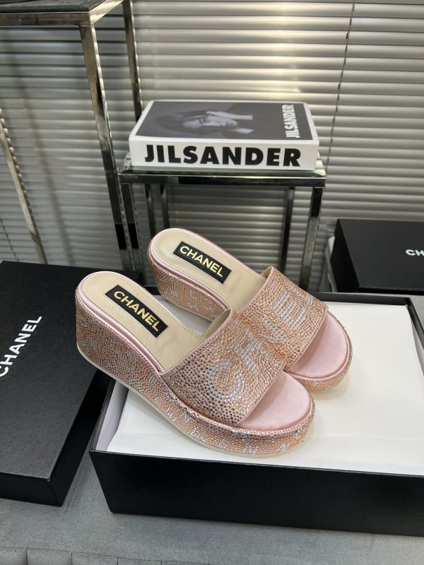 CHANEL BEADED MULES CRYSTAL PINK