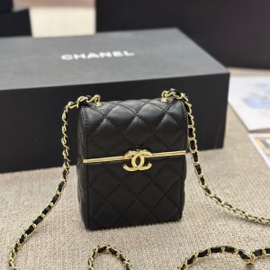 CHANEL SMALL BOX WITH CHAIN GOLD HARDWARE BLACK 13CM