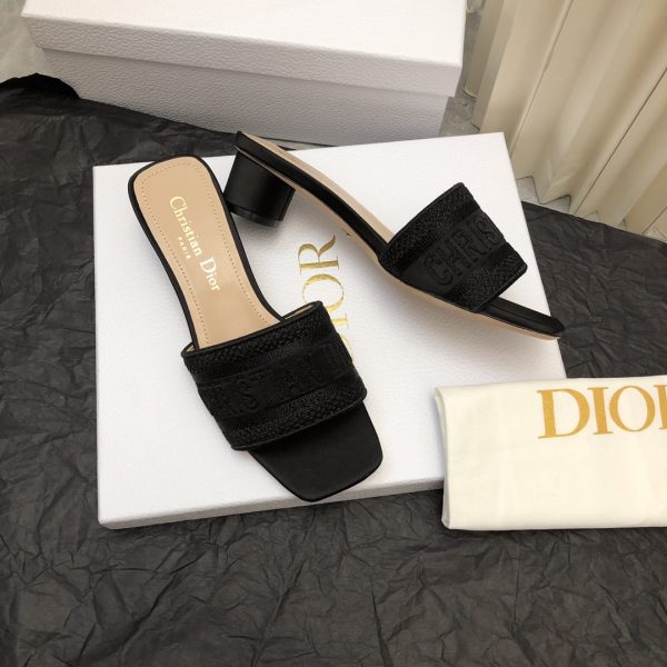 DIOR DWAY HEELED SLIDE DWAY HEELED SLIDE BLACK EMBROIDERED SATIN AND COTTON