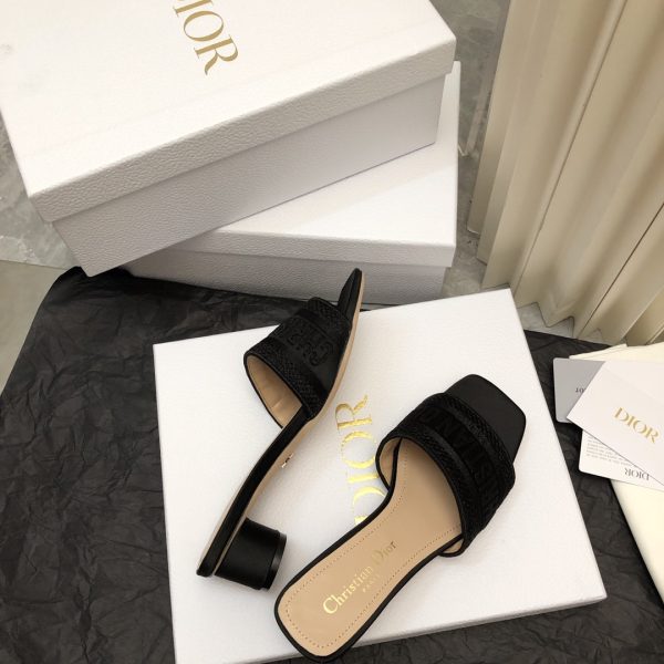 DIOR DWAY HEELED SLIDE DWAY HEELED SLIDE BLACK EMBROIDERED SATIN AND COTTON