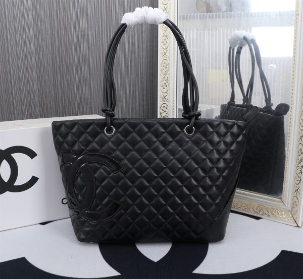 CHANEL CALFSKIN QUILTED LARGE CAMBON TOTE BLACK 41CM