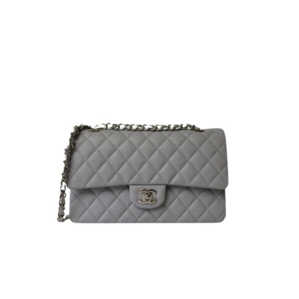 CHANEL MEDIUM CLASSIC FLAP BAG SILVER HARDWARE GREY 25CM