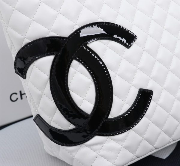 CHANEL CALFSKIN QUILTED LARGE CAMBON TOTE BLACK WHITE 41CM