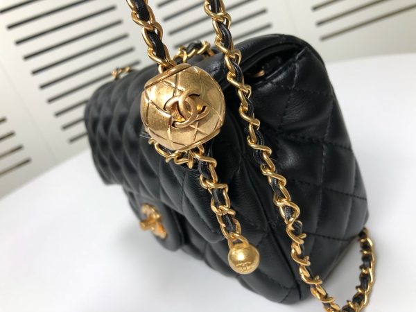 CHANEL QUILTED MINI CC RECTANGULAR PEARL CRUSH FLAP BAG BLACK 20CM