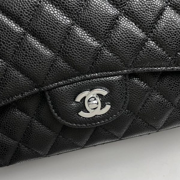 CHANEL CLASSIC LAMBSKIN FLAP SLIVER HARDWARE BLACK 33CM