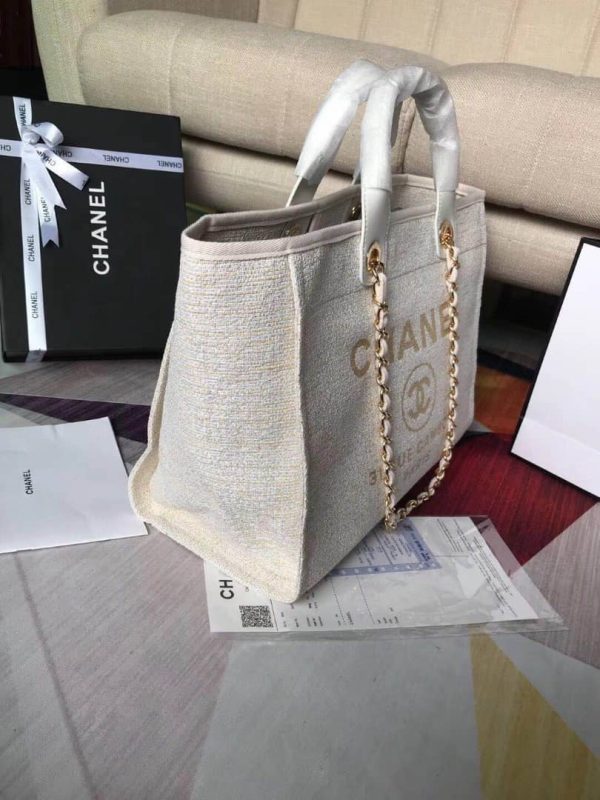 CHANEL DEAUVILLE LARGE TOTE SHOPPING BAG WHITE 38CM