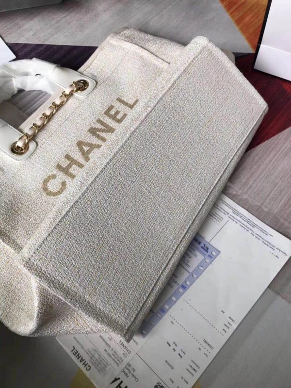 CHANEL DEAUVILLE LARGE TOTE SHOPPING BAG WHITE 38CM