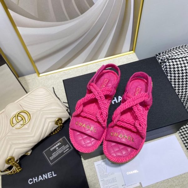 CHANEL ROPE SANDALS STRAP PINK