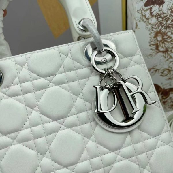 DIOR LADY BAG CANNAGE LAMBSKIN WHITE 20CM