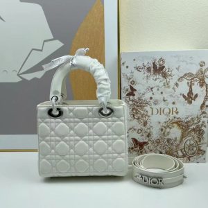 DIOR LADY BAG CANNAGE LAMBSKIN WHITE 20CM