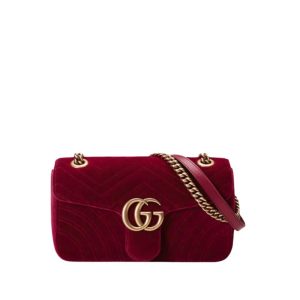 GUCCI MARMONT VELVET SHOULDER BAG RED 21CM