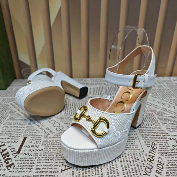 GUCCI HORSEBIT PLATFORM SANDAL GG EMBELLISHED ‎WHITE