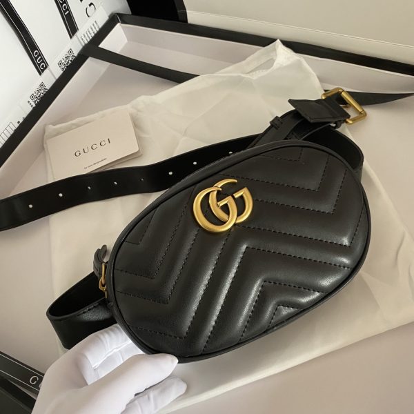 GUCCI GG MARMONT BELT BAG MATELASSE BLACK 18CM