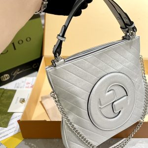 GUCCI BLONDIE SMALL TOTE BAG SILVER 30CM ‎751518 AACBO 8106