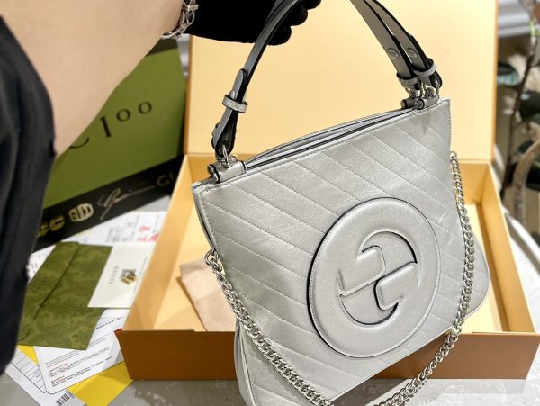 GUCCI BLONDIE SMALL TOTE BAG SILVER 30CM ‎751518 AACBO 8106