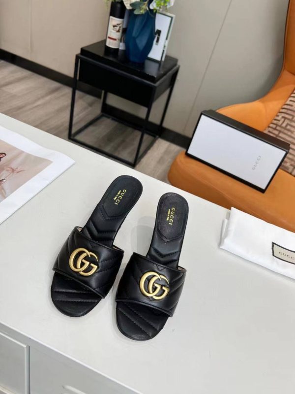 GUCCI MARMONT DOUBLE G LEATHER MULES BLACK 674839 BKO00 1000