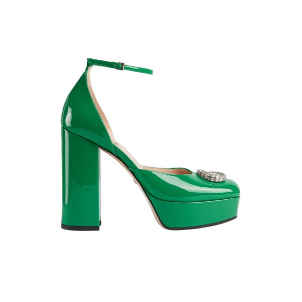 GUCCI WOMEN’S PLATFORM PUMP WITH GREEN DOUBLE G ‎762386 BNC00 3727