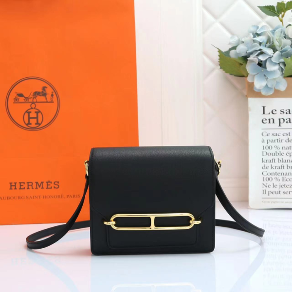 HERMÈS SHINY ALLIGATOR MINI ROULIS PERMABRASS HARDWARE BLACK 18CM