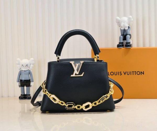 LOUIS VUITTON CAPUCINES BB BAG WITH CHARM BLACK 27CM