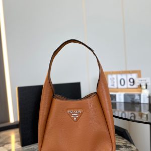 PRADA VITELLO DAINO DYNAMIQUE SMALL HOBO BROWN 23CM