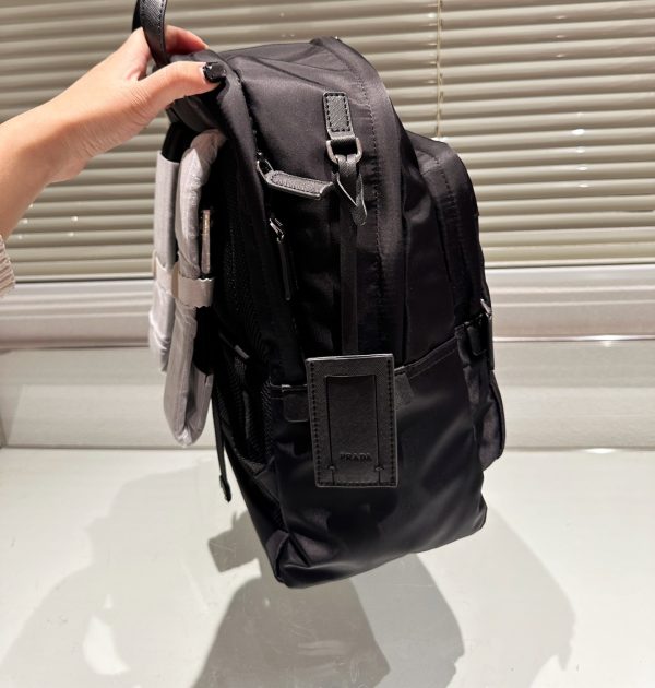 PRADA RE NYLON AND SAFFIANO LEATHER BACKPACK BLACK 38CM 2VZ048 2DMG F0002