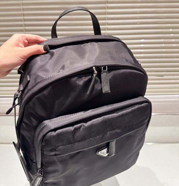 PRADA RE NYLON AND SAFFIANO LEATHER BACKPACK BLACK 38CM 2VZ048 2DMG F0002