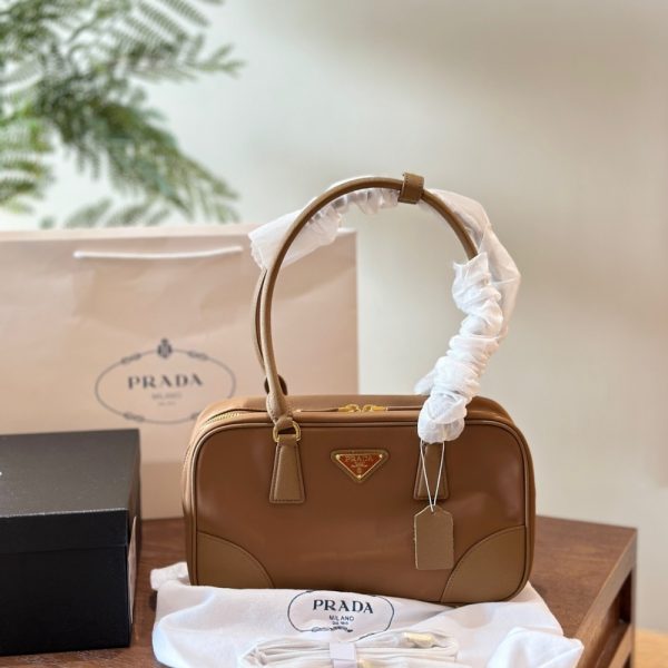 PRADA RE-EDITION 1978 MEDIUM RE-NYLON AND SAFFIANO LEATHER TWO HANDLE BAG CORK BEIGE 30CM 1BB115 R064 F0594 V TOO