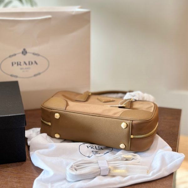 PRADA RE-EDITION 1978 MEDIUM RE-NYLON AND SAFFIANO LEATHER TWO HANDLE BAG CORK BEIGE 30CM 1BB115 R064 F0594 V TOO