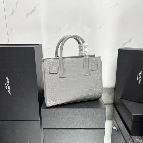 SAINT LAURENT SAC DE JOUR NANO IN CROCODILE EMBOSSED LEATHER GREY 26CM