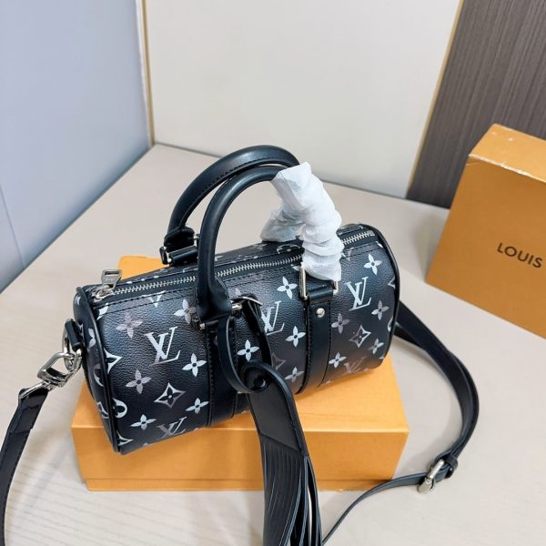 LOUIS VUITTON KEEPALL BANDOULIÈRE 25 BAG MONOGRAM BRUSHED COWHIDE BLACK 25CM M11595