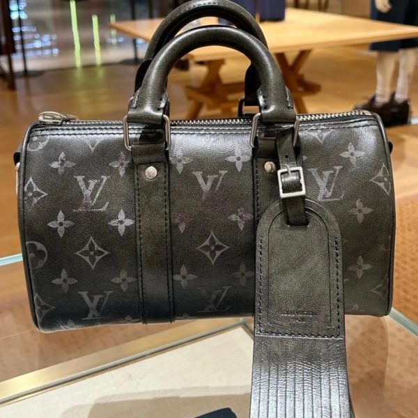 LOUIS VUITTON KEEPALL BANDOULIÈRE 25 BAG MONOGRAM BRUSHED COWHIDE BLACK 25CM M11595