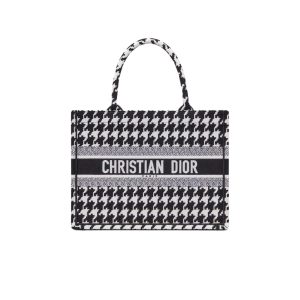 DIOR PERSONALIZED MEDIUM BOOK TOTE BLACK MACRO HOUNDSTOOTH EMBROIDERY/ 36CM M1296ZTQT M911