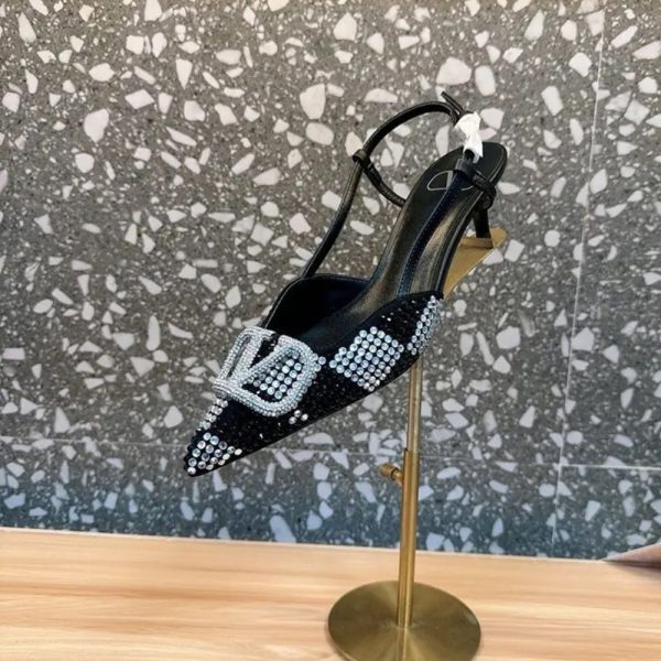 VALENTINO VLOGO SIGNATURE BACK STRAP CRYSTAL HIGH HEELS BLACK