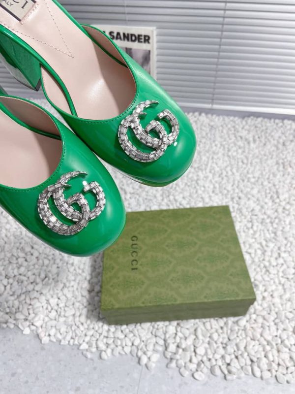 GUCCI WOMEN’S PLATFORM PUMP WITH GREEN DOUBLE G ‎762386 BNC00 3727