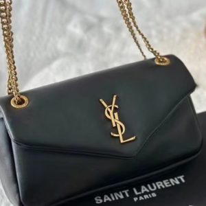 SAINT LAURENT CALYPSO PADDED LEATHER SHOULDER BAG BLACK 25CM