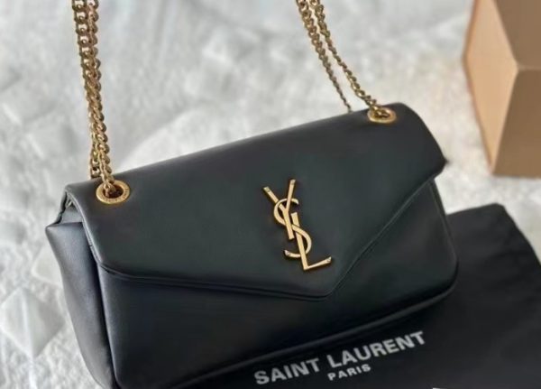 SAINT LAURENT CALYPSO PADDED LEATHER SHOULDER BAG BLACK 25CM