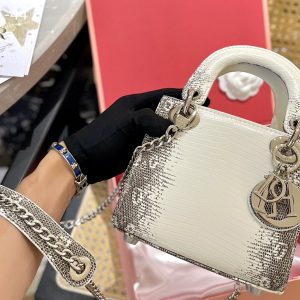 DIOR MINI SEQUIN LADY D-JOY BAG WHITE 17CM