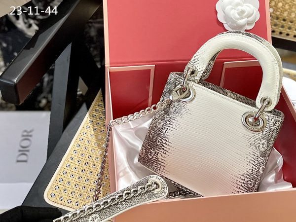 DIOR MINI SEQUIN LADY D-JOY BAG WHITE 17CM