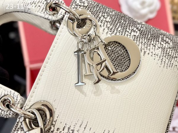 DIOR MINI SEQUIN LADY D-JOY BAG WHITE 17CM