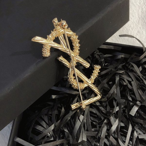 SAINT LAURENT YSL BROOCH GOLD