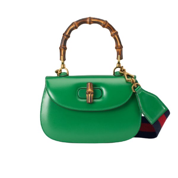 GUCCI BAMBOO 1947 MINI TOP HANDLE BAG GREEN LEATHER 18CM