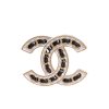 CHANEL CC BROOCH WHITE WITH BLACK INTERWOVEN CHAIN PATTERN