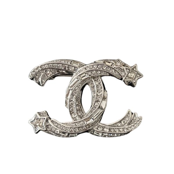 CHANEL CC BROOCH SILVER WITH STONES ATTACHED AND TWO STARS