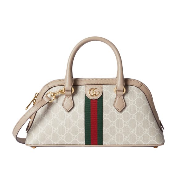 GUCCI OPHIDIA SMALL TOP HANDLE BAG BEIGE AND WHITE 30CM