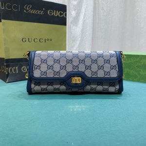 GUCCI LUCE SMALL GG CANVAS SHOULDER BAG BEIGE BLUE 27.5CM