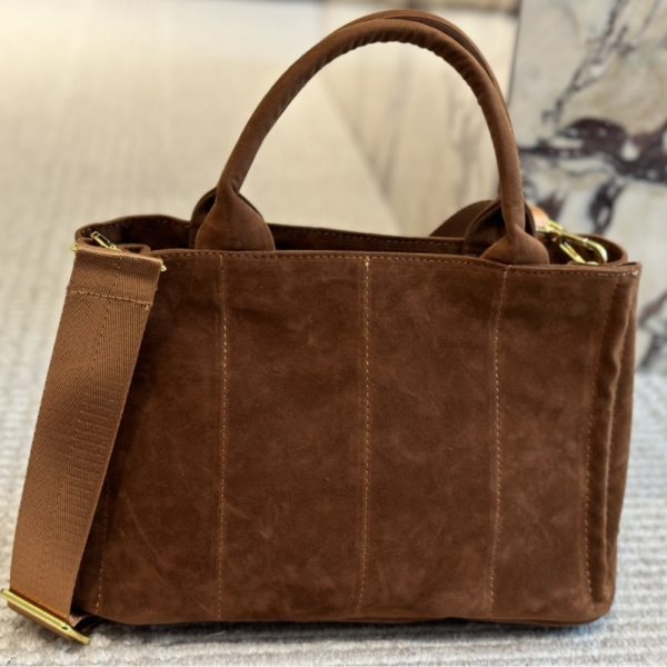 PRADA TOREBKA TORBA SUEDE TOTE BAG COCOA BROWN 30CM