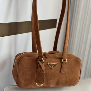 PRADA SUEDE SHOULDER BAG COCOA BROWN 29CM