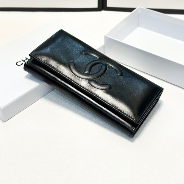 CHANEL LONG LAMBSKIN WALLET BLACK 19CM